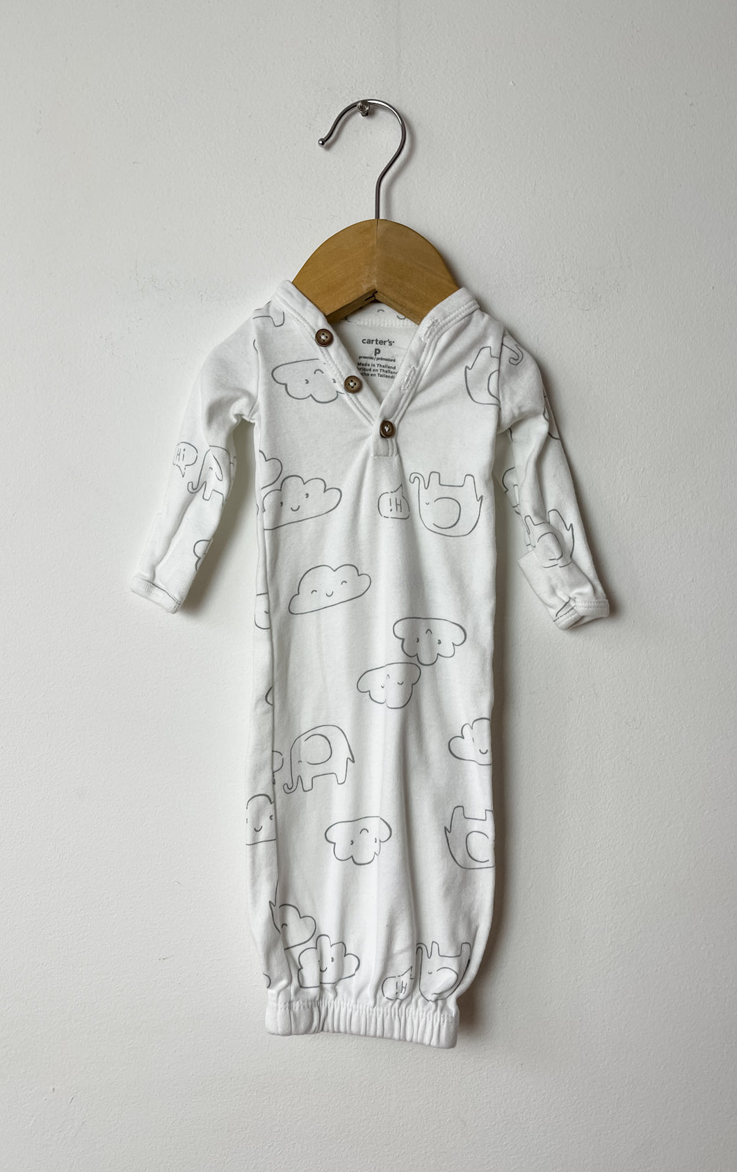 White Carters Sleeping Gown Size Preemie